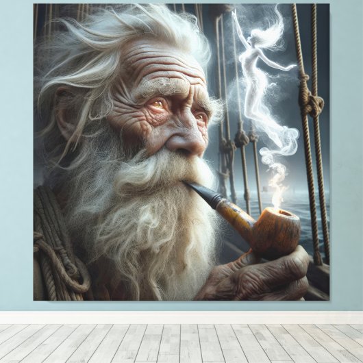 Oude Seaman roken een pijp Canvas Afdruk (Insitu (Houten vloer))