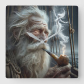 Oude Seaman Roken een Pijp Vierkante Klok (Voorkant)