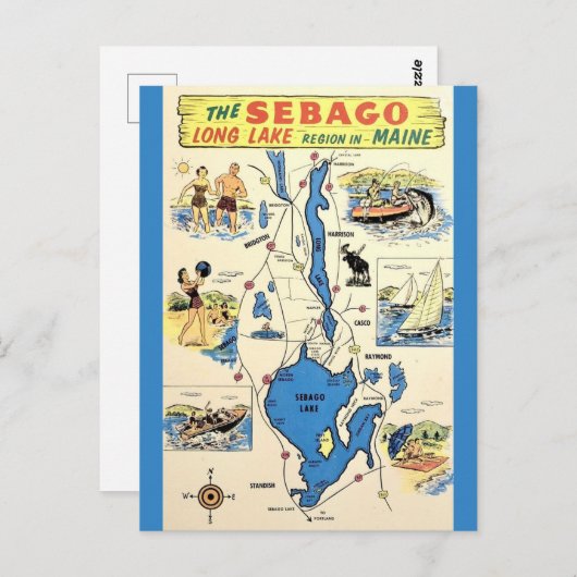 Oude Sebago Lake Maine Briefkaart (Voorkant / Achterkant)