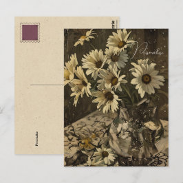 Oude sepia foto met vintage Daisy WildFlower-patro Briefkaart