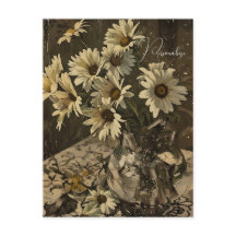 Oude sepia foto met vintage Daisy WildFlower-patro