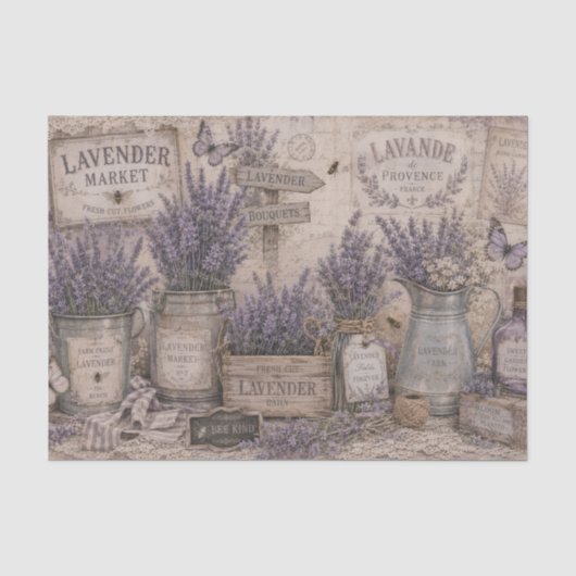 Oude Shabby Chic Lavendel Markt Oude Brief Tissuepapier (Voorkant)