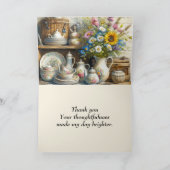 Oude shabby chic servies Theepot en wilde bloemen  Bedankkaart (Binnen)