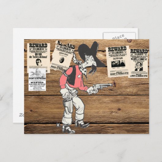 Oude Sherrif met Pistool getekend Briefkaart (Voorkant / Achterkant)