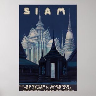 Oude Siam Bangkok Reisposter Print, Thailand Poster