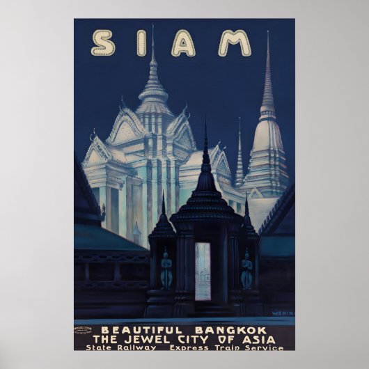Oude Siam Bangkok Reisposter Print, Thailand Poster (Voorkant)