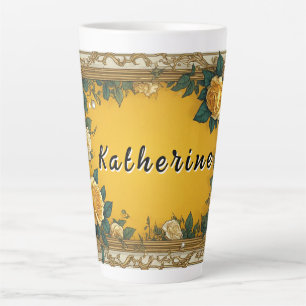 Oude Sierlijke Bloemrijke Lijst Met Crème Rozen Latte Mok