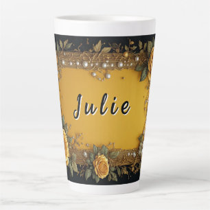Oude Sierlijke Bloemrijke Lijst Met Crème Rozen Latte Mok