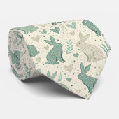 Oude Simpele Konijn Silhouetten Harten Patroon Stropdas (Opgerold)