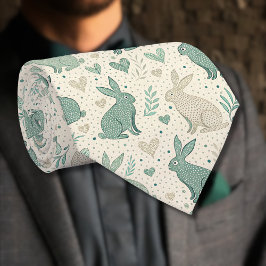 Oude Simpele Konijn Silhouetten Harten Patroon Stropdas