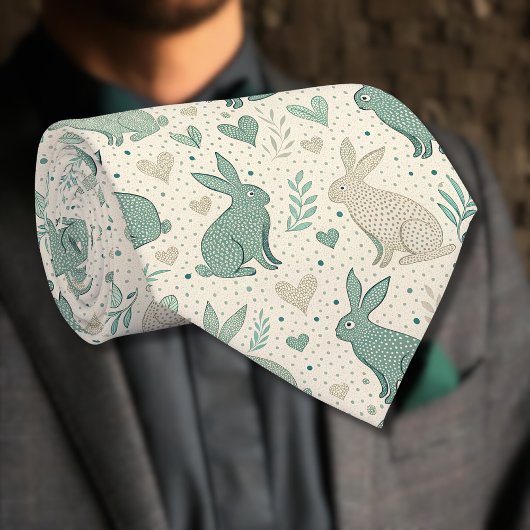 Oude Simpele Konijn Silhouetten Harten Patroon Stropdas