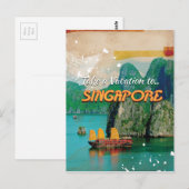 Oude Singapore vakantieposter. Briefkaart (Voorkant / Achterkant)