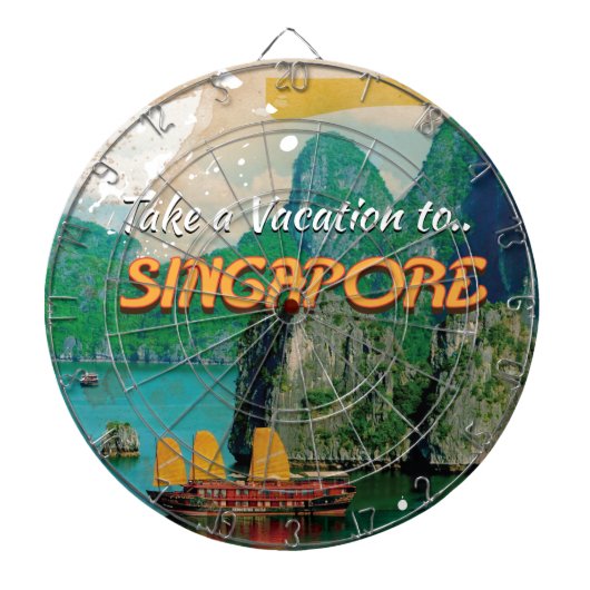 Oude Singapore vakantieposter. Dartbord (Voorkant)