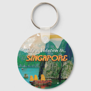 Oude Singapore vakantieposter. Sleutelhanger