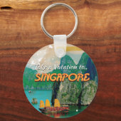 Oude Singapore vakantieposter. Sleutelhanger (Voorkant)