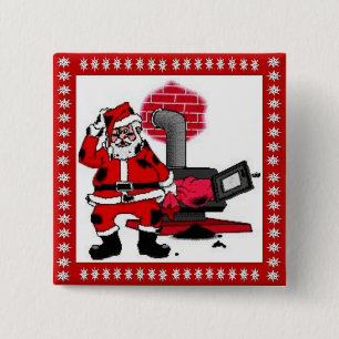 Oude Sint Nicolaas en een kachel van een kolenkach Vierkante Button 5,1 Cm