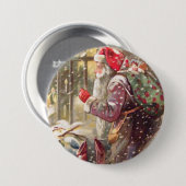 Oude Sint-Nicolaas met cadeaus in de SneeuwButton Ronde Button 7,6 Cm (Voorkant /achterkant)