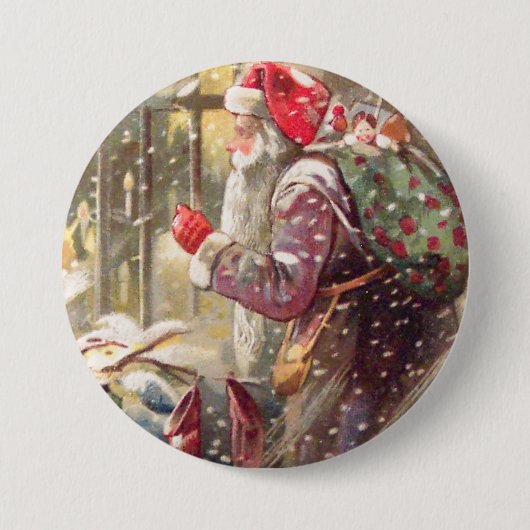 Oude Sint-Nicolaas met cadeaus in de SneeuwButton Ronde Button 7,6 Cm (Voorkant)