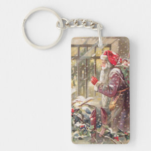 Oude Sint-Nicolaas met cadeaus in de sneeuwVintage Sleutelhanger