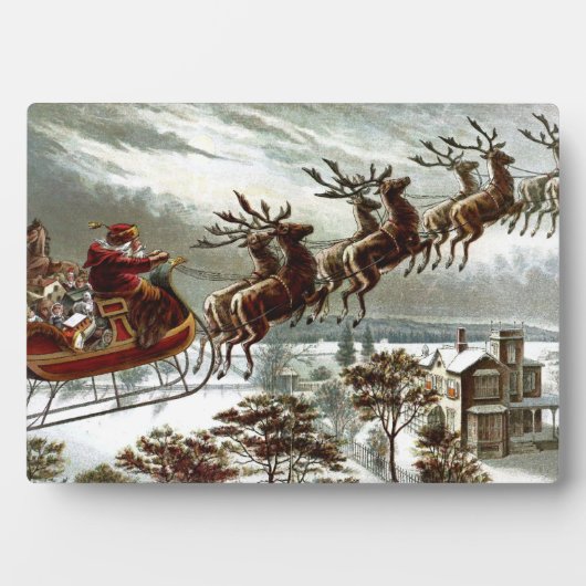 Oude Sint-Nicolaas Victoriaanse Kerstman Rendier Fotoplaat (voorkant)