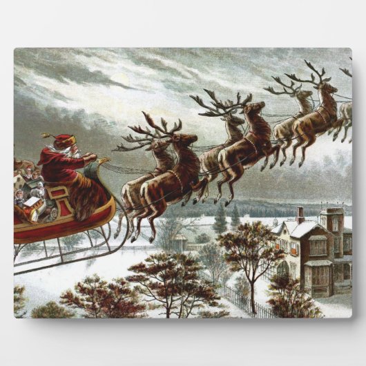 Oude Sint-Nicolaas Victoriaanse Kerstman Rendier Fotoplaat (Voorkant)