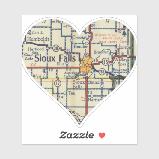 Oude Sioux Falls SD Kaart Sticker (Vel)