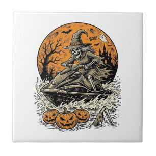 Oude Skelet Heks Halloween Jetski T-shirt Des Tegeltje