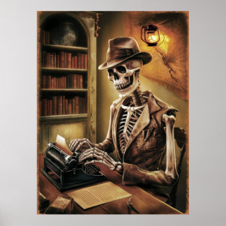 Oude Skeletjournalist Poster