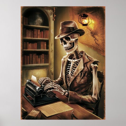 Oude Skeletjournalist Poster (Voorkant)