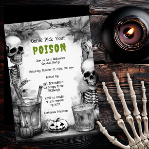 Oude Skeleton Gifcocktail Halloweenfeest Kaart