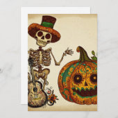 Oude Skeleton/Pompoen Dag van de Doden Feestdagenkaart (Voorkant / Achterkant)