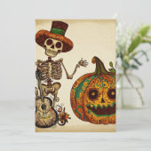Oude Skeleton/Pompoen Dag van de Doden Feestdagenkaart (Staand voorkant)