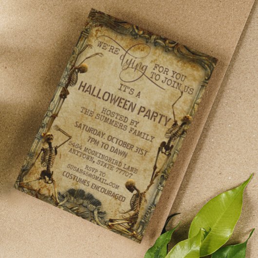 Oude Skeleton Sterft Voor Jou Halloween Feest   Kaart