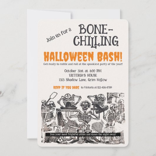 Oude Skeletresten Griezelig Halloween Feestje Kaart (Voorkant)