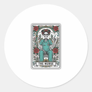 Oude skeletverpleegster tarotkaart shirt ontwerp_1 ronde sticker