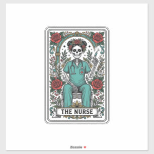 Oude skeletverpleegster tarotkaart shirt ontwerp_1 sticker