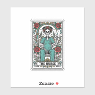 Oude skeletverpleegster tarotkaart shirt ontwerp_1 sticker