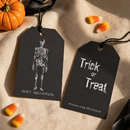 Oude Sketch Skelet Gelukkig Halloween Cadeaulabel