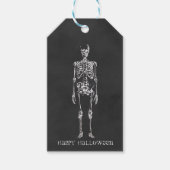 Oude Sketch Skelet Gelukkig Halloween Cadeaulabel (Voorkant)