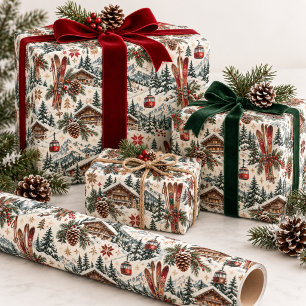 Oude skihotel & Alpiene Chalet Kerstmis Cadeaupapier