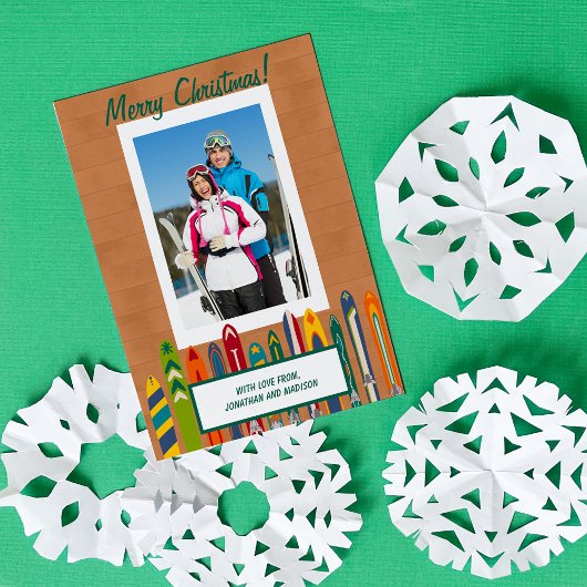 Oude Skis Aangepaste Foto Feestdagenkaart