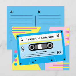 Oude Skool Blauwe Cassette Mix Tape Afspeellijst Briefkaart