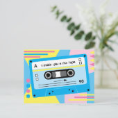 Oude Skool Blauwe Cassette Mix Tape Afspeellijst Briefkaart (Staand voorkant)