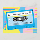 Oude Skool Blauwe Cassette Mix Tape Afspeellijst Briefkaart (Voorkant)