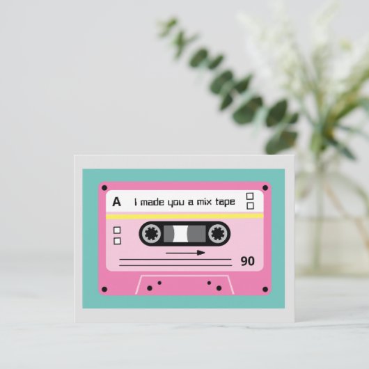 Oude Skool Pink Cassette Mix Tape Playlist Briefkaart (Staand voorkant)
