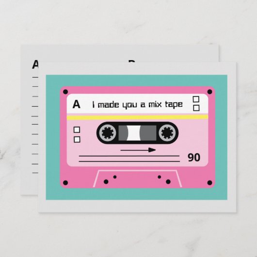 Oude Skool Pink Cassette Mix Tape Playlist Briefkaart (Voorkant / Achterkant)