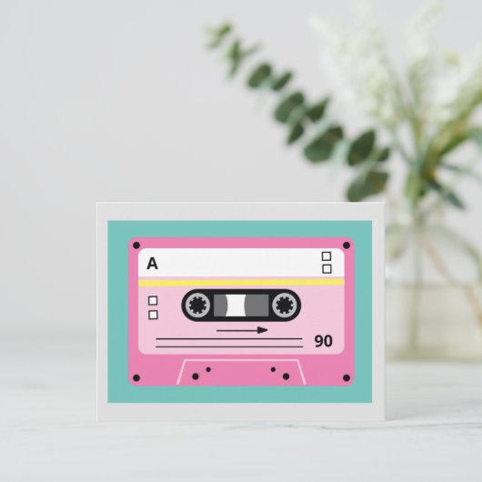 Oude Skool Roze Cassette Mix Tape Afspeellijst Briefkaart (Staand voorkant)