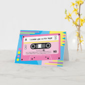 Oude Skool Roze Cassette Mix Tape Groeten Kaart (Gele Bloem)