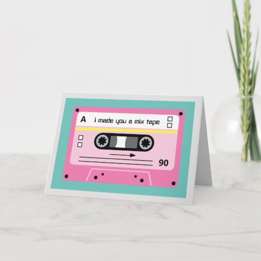 Oude Skool Roze Cassette Mix Tape Groetjes Kaart (Voorkant)
