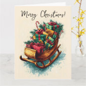Oude slee vol kerstcadeaus kaart (Gele Bloem)